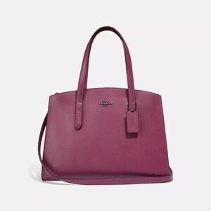Coach Charlie Carryall With Metallic Interior, pebble leather burgundy maroon